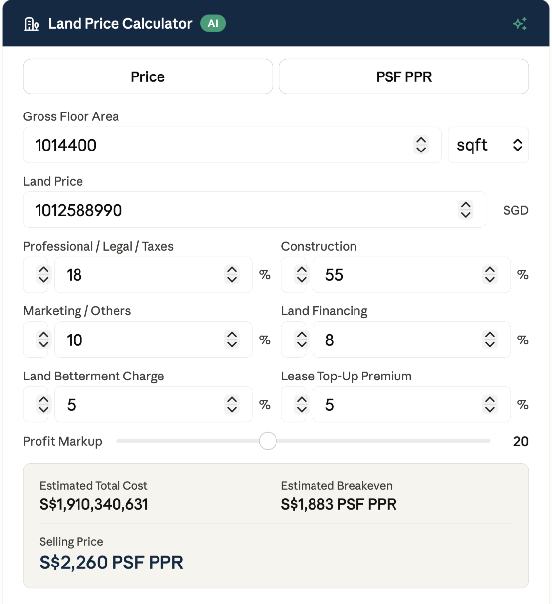 Chencharu Central Land Bid, Breakeven PSF