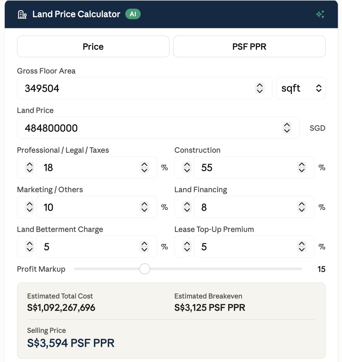 Bedok Rise Land Cost Breakdown